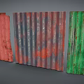 Rusty Weathered Corrugated Metal Sheets With Red Multicolored And Green Textures
