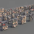 Industrial Equipment Metal Shelving Units for Warehouse Storage with Stacked Boxes and Various Items