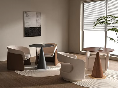 Modern Minimalist Table And Chair Set With Fabric Seats Wooden Tops In Living Room 3d model