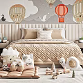 Kids Bedroom With Hot Air Balloon Cloud Wall Decor Plush Toys And Carpet