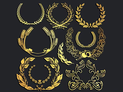 Golden Ornate Carvings With Laurel Wreaths Wheat Ears And Floral Patterns 3d model
