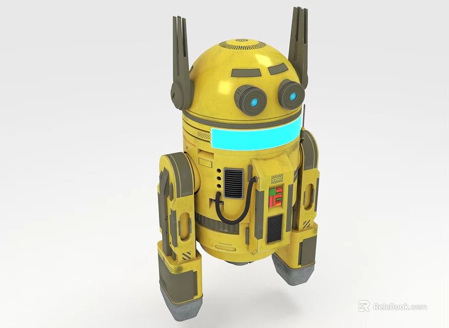 Yellow Smart Robot with Antennas Blue Light Strip Eyes Mechanical Arms and Legs 3d model 