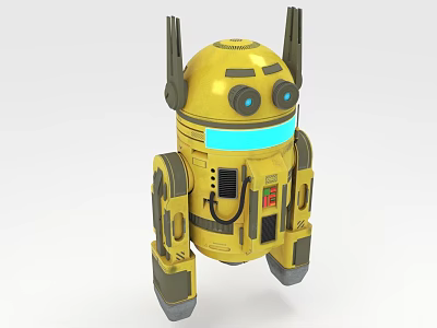 Yellow Smart Robot with Antennas Blue Light Strip Eyes Mechanical Arms and Legs 3d model