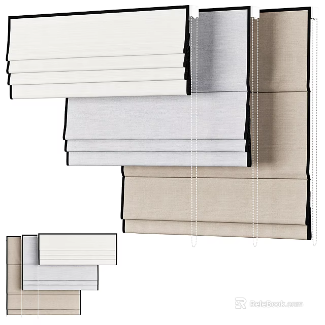Stylish Roman Blinds In Various Colors And High Quality Fabric For Home Decor 3d model 