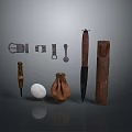 Ancient Weapons and Related Accessories Including Daggers Knives Leather Pouches Stones and Metal Parts