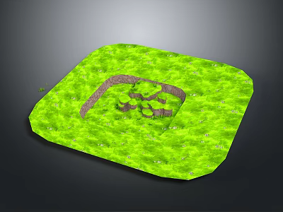 Lush Green Square Landscape With Central Gray Path And Grass Area 3d model