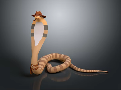 Anthropomorphic Snake Character With Striped Body Wearing Brown Hat Design 3d model