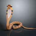 Anthropomorphic Snake Character With Striped Body Wearing Brown Hat Design