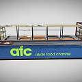 Display Shelves For AFC Asian Food Channel With Multiple Tiers And Food Items