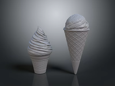 Sweet Delicious Ice Cream Cones With Swirled Soft Serve And Scooped Creamy Treats 3d model