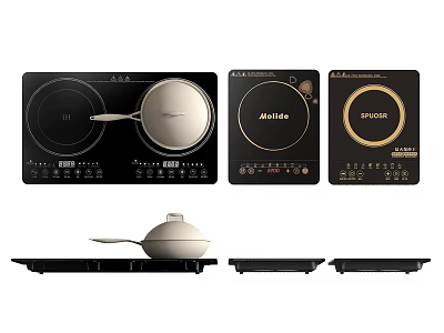 Electric Induction Cooktops From Midea SUPOR Brands With Frying Pan And Bases 3d model