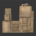 Daily Necessities Storage With Stacked Wooden Boxes Of Various Sizes And Shapes