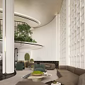 Luxurious Hotel Lobby Interior With Green Plants Marble Floor And Glass Doors