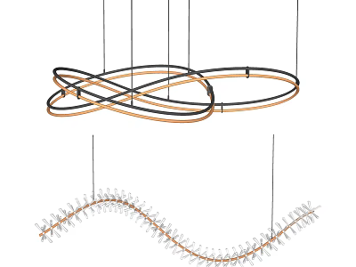 Modern Chandelier With Intertwined Gold Black Rings And Crystal Wave Design Elements 3d model