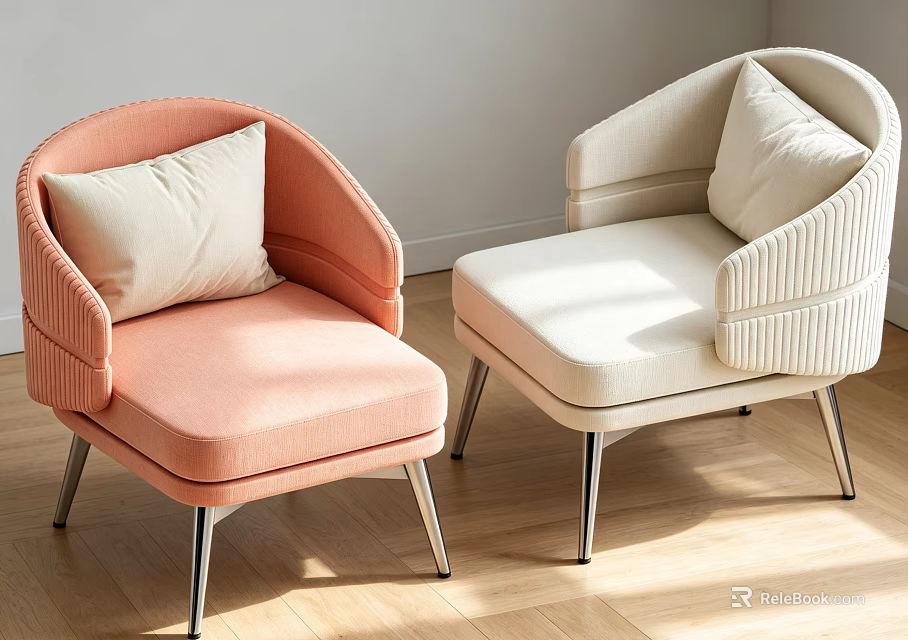 Modern Pink And Cream Armchairs With Soft Cushions And Metal Legs For Contemporary Living Space 3d model 