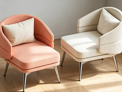 Modern Pink And Cream Armchairs With Soft Cushions And Metal Legs For Contemporary Living Space 3d model