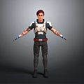 3D Model Human Male Character With Red Hair Armored Shirt Tattoos Dark Pants Boots Gray Background