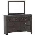 Dark Wood Dresser With Carved Drawers And Mirror For Bedroom Storage