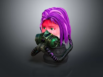Firefighting Breathing Apparatus With Green Respirator Mask And Black Connecting Tubes 3d model