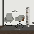 Light Green Upholstered Office Chairs With Poliform Brand Modern Interior Stacked Books And Scattered Papers