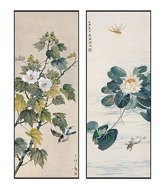 New Chinese-style Plant Painting Elegant Artistic Conception Flower and Bird Pattern Hanging Painting Combination 3d model