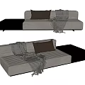 Light Colored Striped Sectional Sofa With Dark Throw Pillows Striped Blanket And Black Side Table 3d model