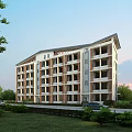 Modern Multi Story School Building With Green Lawn And Trees Around