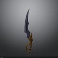 Decorative Sword With Blue Bladed Intricate Patterns And Orange Hilt Design
