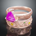 Stacked Rose Gold Rings With Pink Triangular Gemstone Daisy Decorations And Small Green Accent Gem