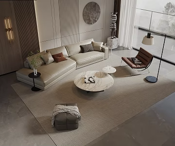Modern Cream Style Sofa Coffee Table Combination Leisure Chair Floor Lamp Art Ornaments 3d model