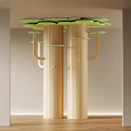 Creative Wooden Columns With Green Circular Platforms And Curved Wooden Supports