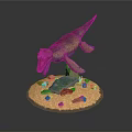 Colorful Dinosaur Character Figure With Open Mouth Sharp Teeth And Detailed Grass Sand Base