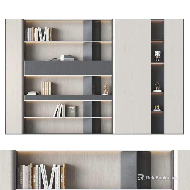 Modern Bookcase Design With Multiple Open Shelves Books And Decorative Items 3d model