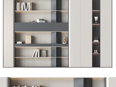 Modern Bookcase Design With Multiple Open Shelves Books And Decorative Items 3d model