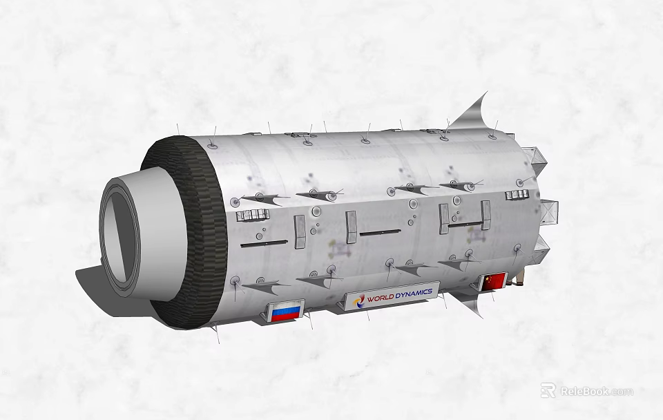 Detailed View of ROSCOSMOS Spacecraft Module With Cylindrical Structure And Surface Equipment 3d model 