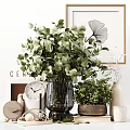 Stylish Decorative Ornament Set With White Bird Clay Pot Candle Decorative Balls And Metal Tray
