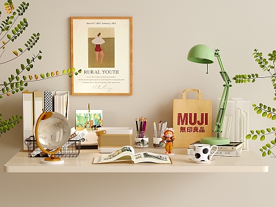 Ornaments Combination Computer Desk Study Table Green Plant Decorative Painting Table Lamp Calendar model