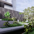 Modern Garden Landscape With Large Tree Green Plants Seating Steps And Water Feature