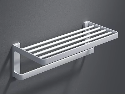Modern Wall Mounted Bathroom Shelf With Silver Metal Frame And Towel Storage 3d model
