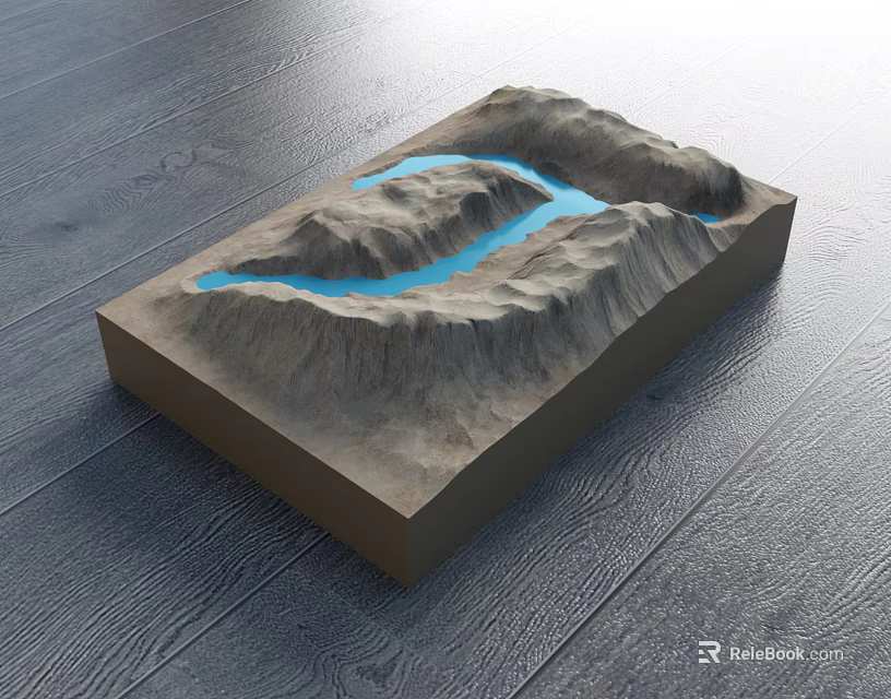 Terrain Model Commercial Equipment With Wooden Base Mountain And Blue River 3d model 