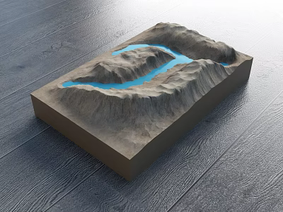 Terrain Model Commercial Equipment With Wooden Base Mountain And Blue River 3d model