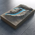 Terrain Model Commercial Equipment With Wooden Base Mountain And Blue River