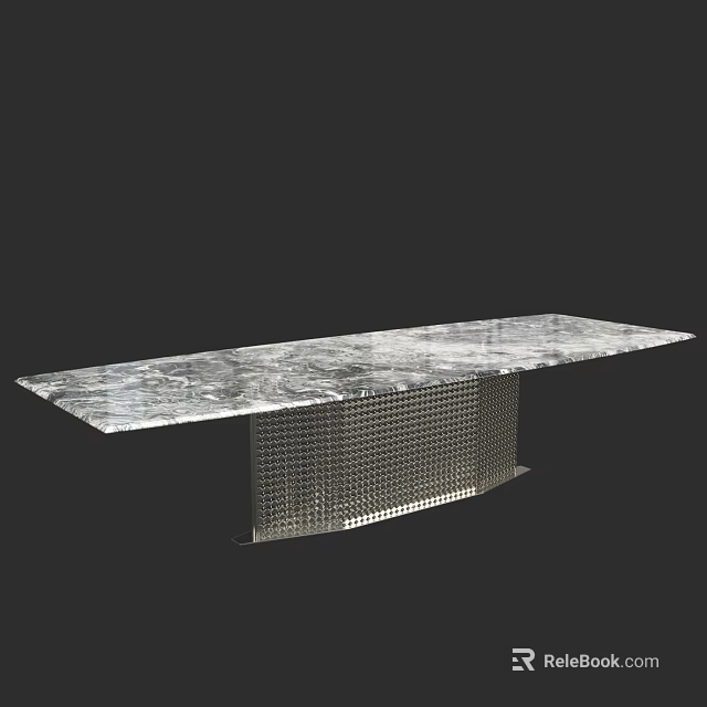 Elegant Modern Dining Table With Marble Top And Metal Grid Base Design 3d model
