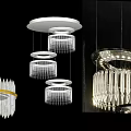 Modern Crystal Chandelier Design With Circular Layers Clear Glass Pendants And Gold Frame