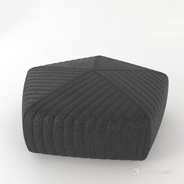 Modern Black Woven Fabric Sofa Stool With Diagonal Stitch Pattern Design 3d model 