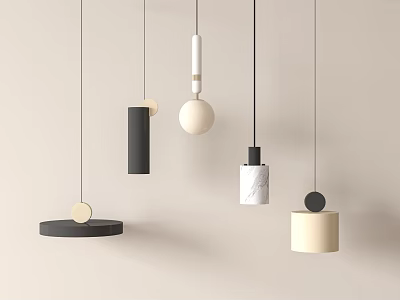 Modern Pendant Lights With Various Designs Round Cylindrical And Marble Texture On Light Background 3d model