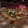 Authentic Hot Pot Restaurant Interior With Brick Walls Wooden Tables And Fresh Ingredients