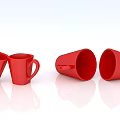 Four Red Cups With Handles Arranged On White Background Smooth Surface 3d model