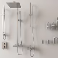 Modern Chrome Wall Mounted Shower System with Rain Head Handheld Sprayer and Control Knobs 3d model