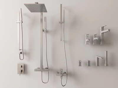 Modern Chrome Wall Mounted Shower System with Rain Head Handheld Sprayer and Control Knobs 3d model